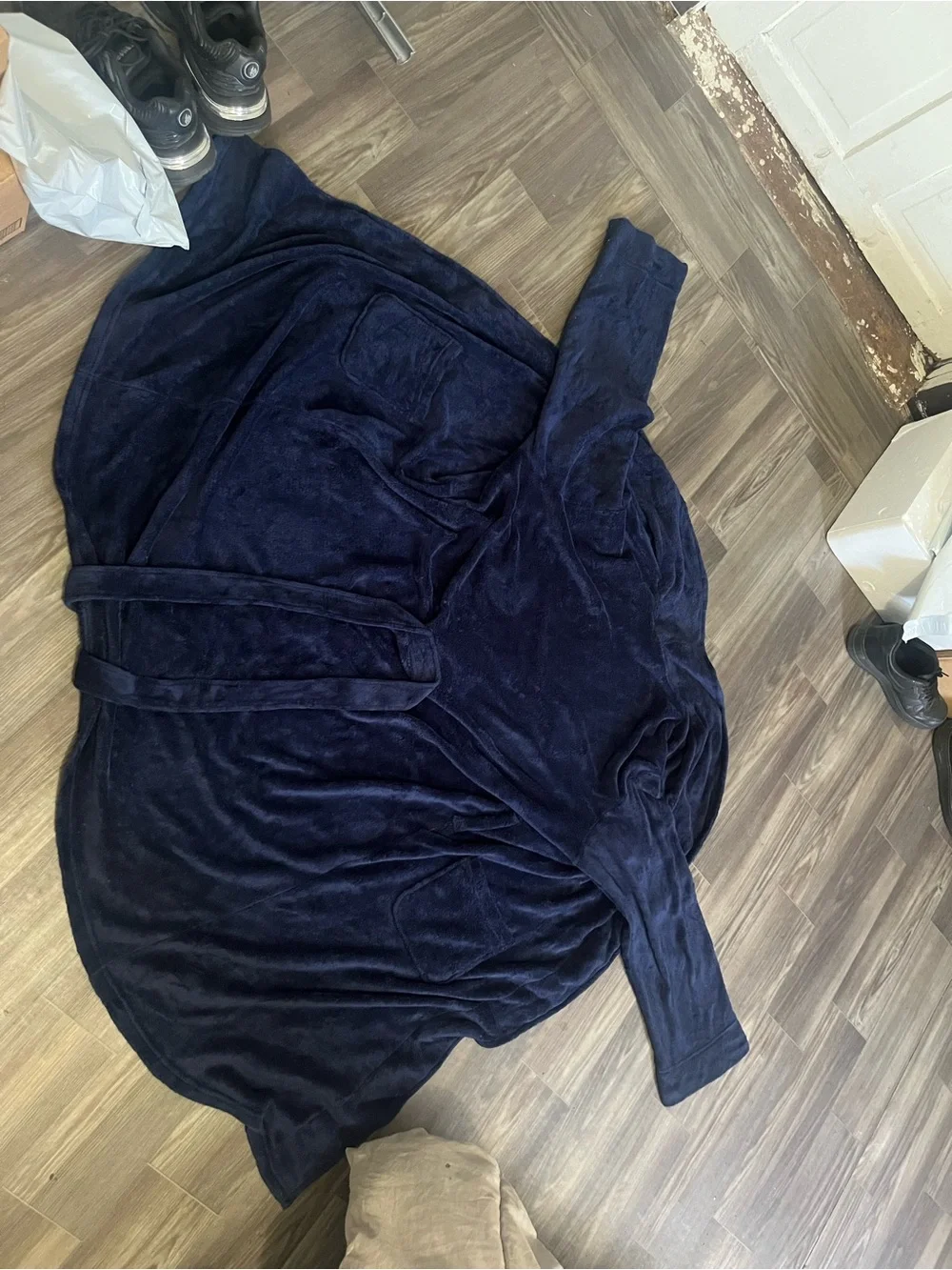 Men's Navy Plush Bathrobe with Belt
